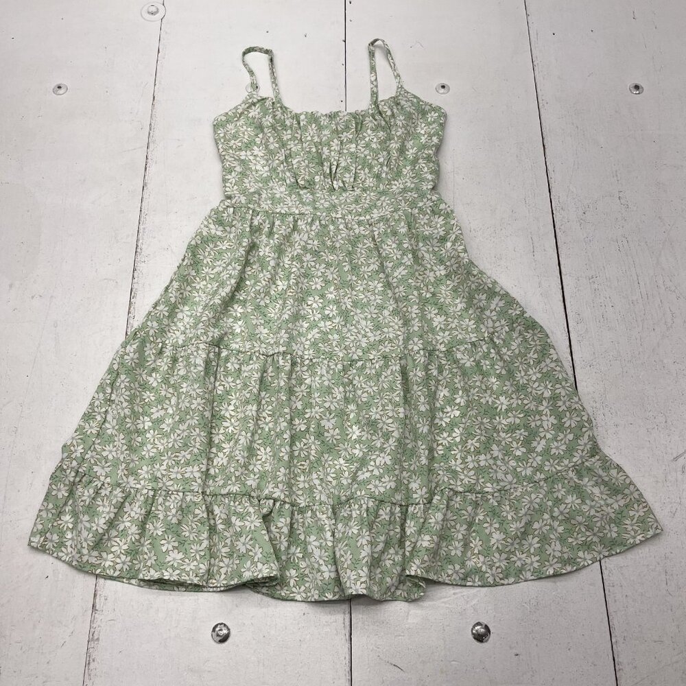 Shein Green Floral Sleeveless Tiered Fit & Flare Short Dress